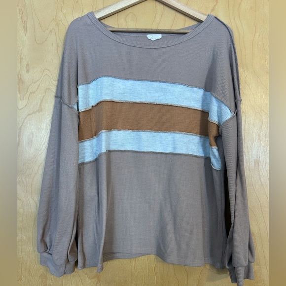 BiBi Tops - BiBi Taupe Waffle Knit Top